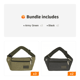 1pc Unisex Multifunctional Canvas Waist Bag (Color: Army Green*3+Black*2)