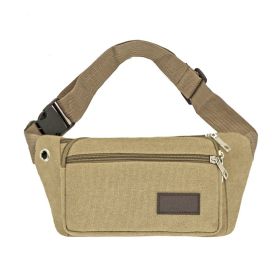 1pc Unisex Multifunctional Canvas Waist Bag (Color: Khaki)