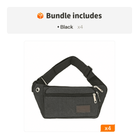 1pc Unisex Multifunctional Canvas Waist Bag (Color: Black*4)