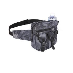 Tactical Waist Bag Denim Waist pack With Water Bottle Holder (Color: Black python pattern)